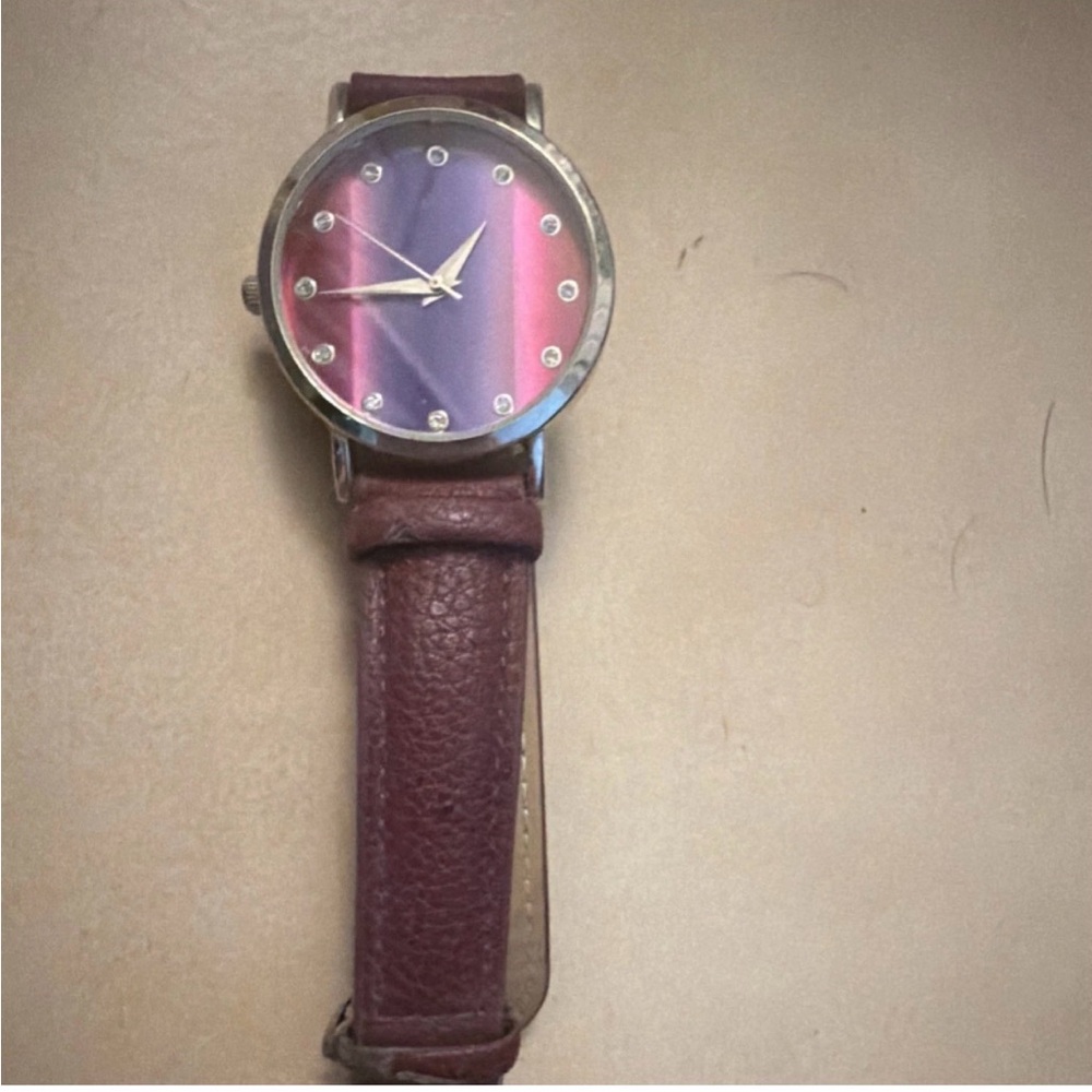 Accutime Women's Quartz Watch Multicolor Dial Brown Leather Band Stainless Steel